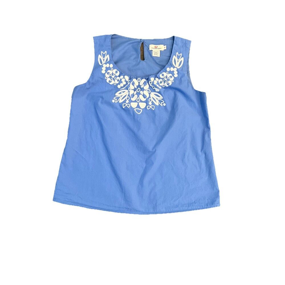 Vineyard Vines Women’s Top 4 Embroidered Blue White